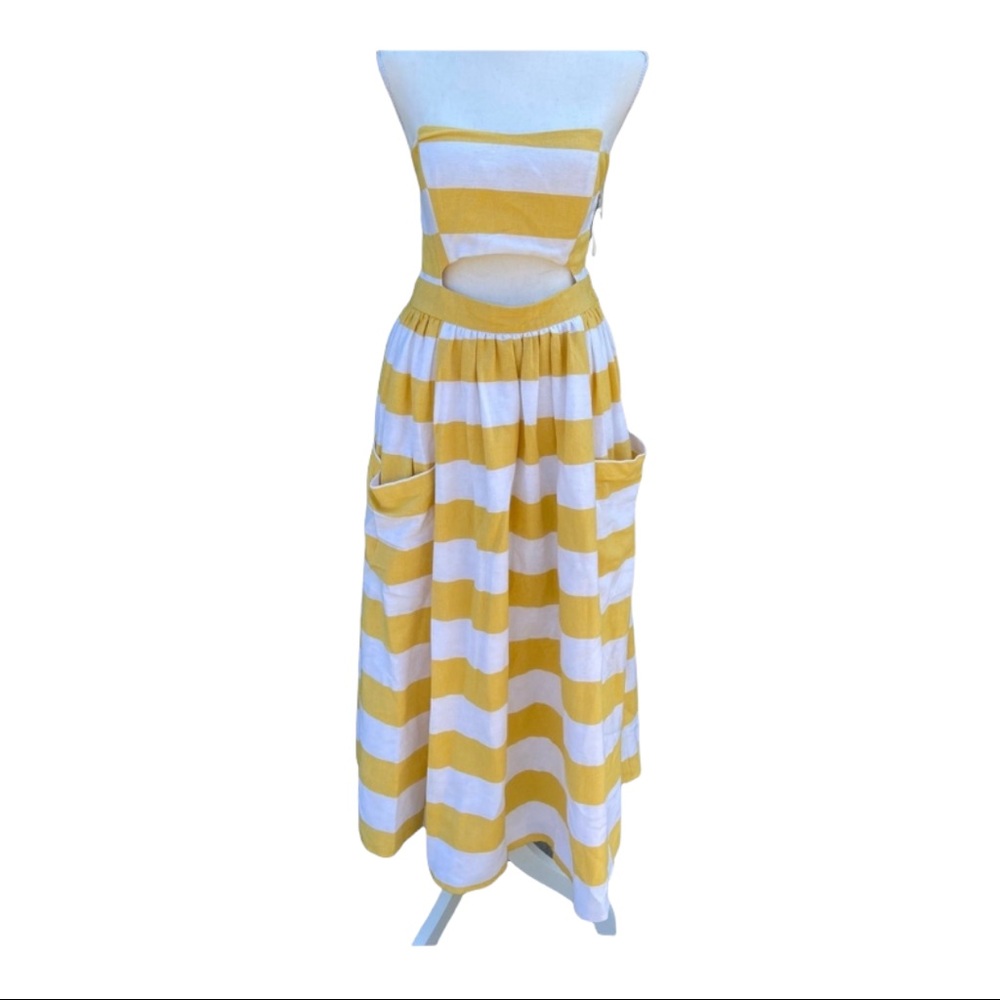 Mara Hoffman midi cut out yellow stripes dress 6